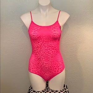 Leopard Print Lace Body Suit Hot Pink Women’s Sml